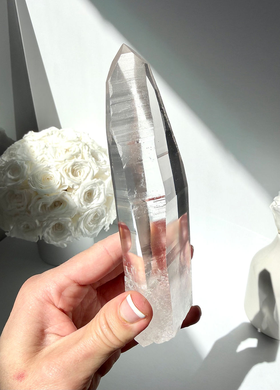 Thumbnail: 6.0” Lemurian Quartz Point with Linear Ridges and Unique Etchings -Brazil