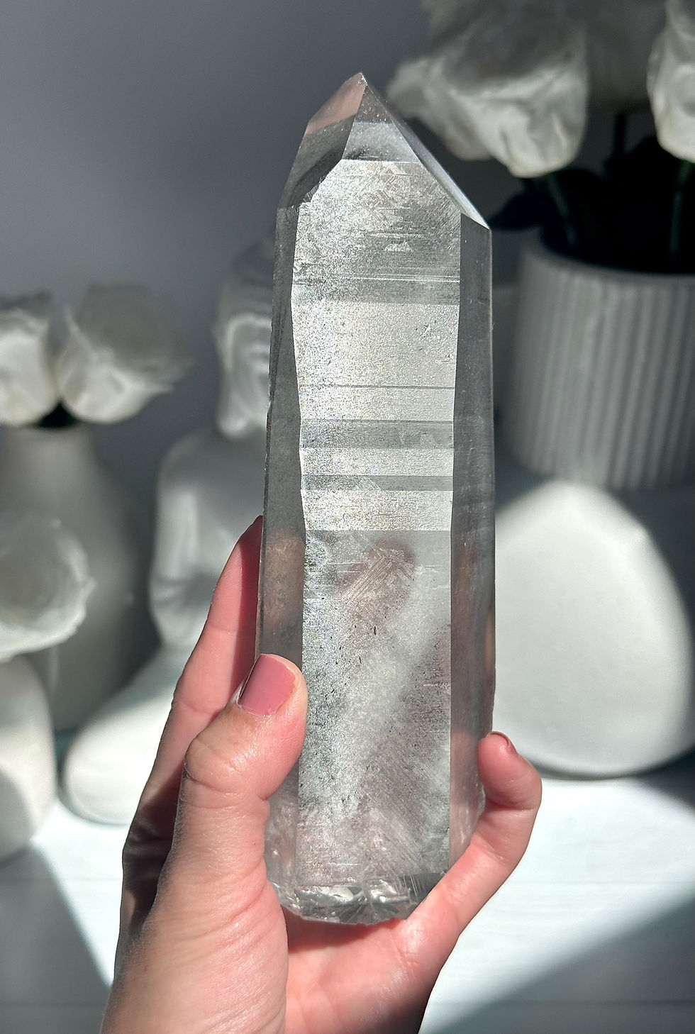 Thumbnail: 7.5”, XL RARE DT Self-Healed Black Tourmaline Phantom Lemurian Quartz Point 