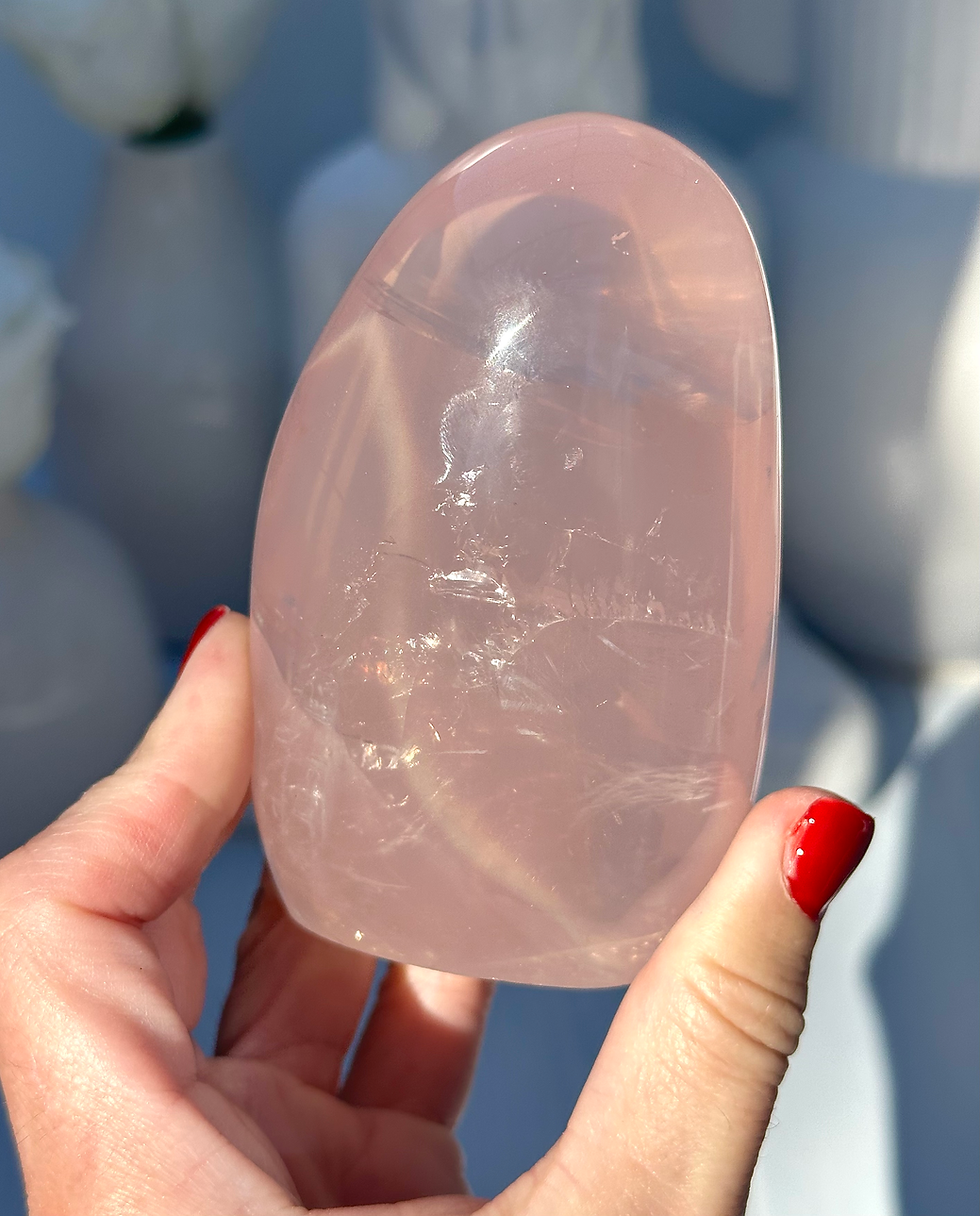Thumbnail: 3.6” Madagascar Rose Quartz Free Form with Stunning Sheen - Free Standing 