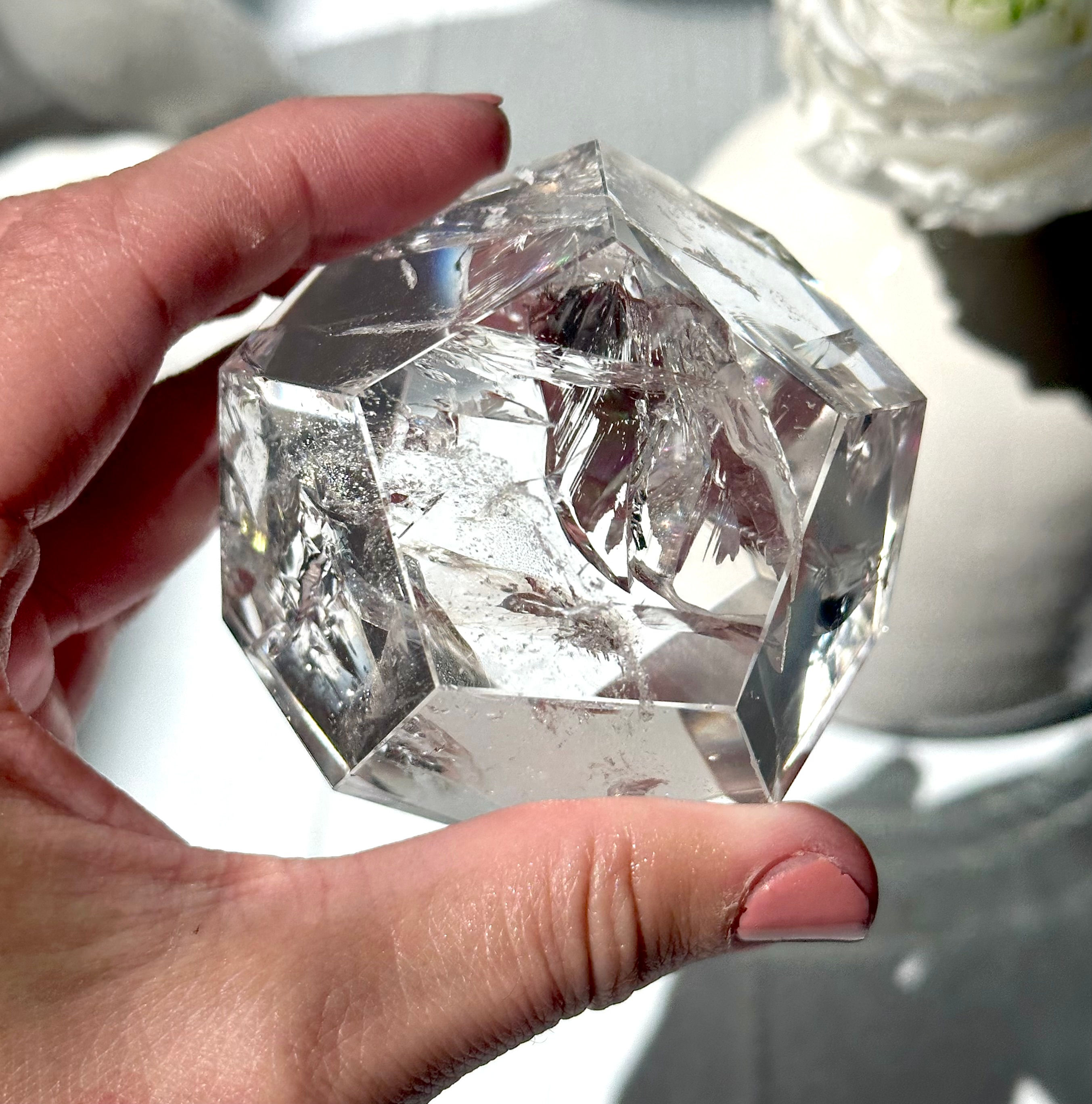 2.5” LEMURIAN Quartz Dodecahedron with Rainbow - Platonic Solid - Brazil