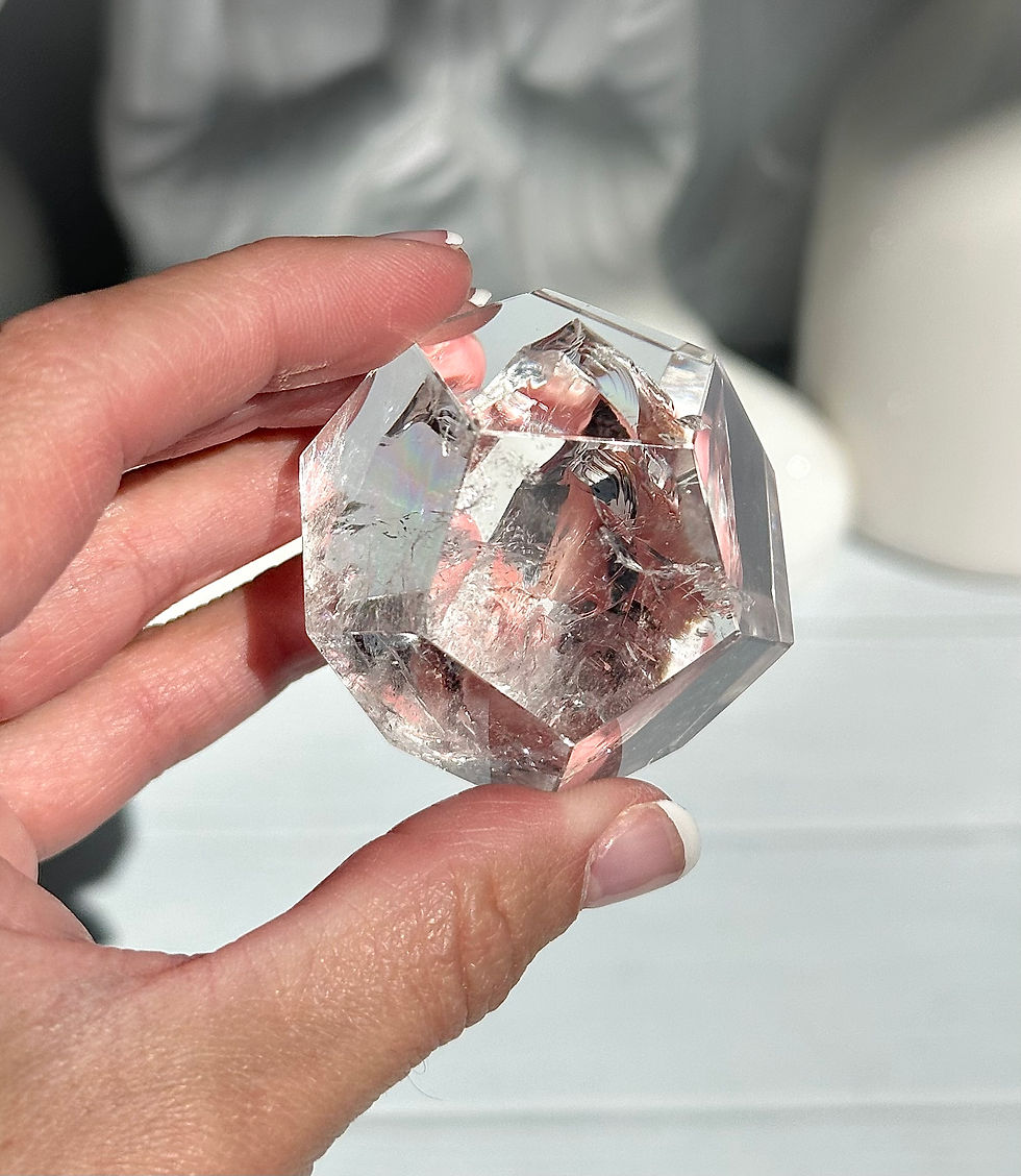 Thumbnail: 1.7” LEMURIAN Quartz Dodecahedron with Rainbow - Platonic Solid - Brazil