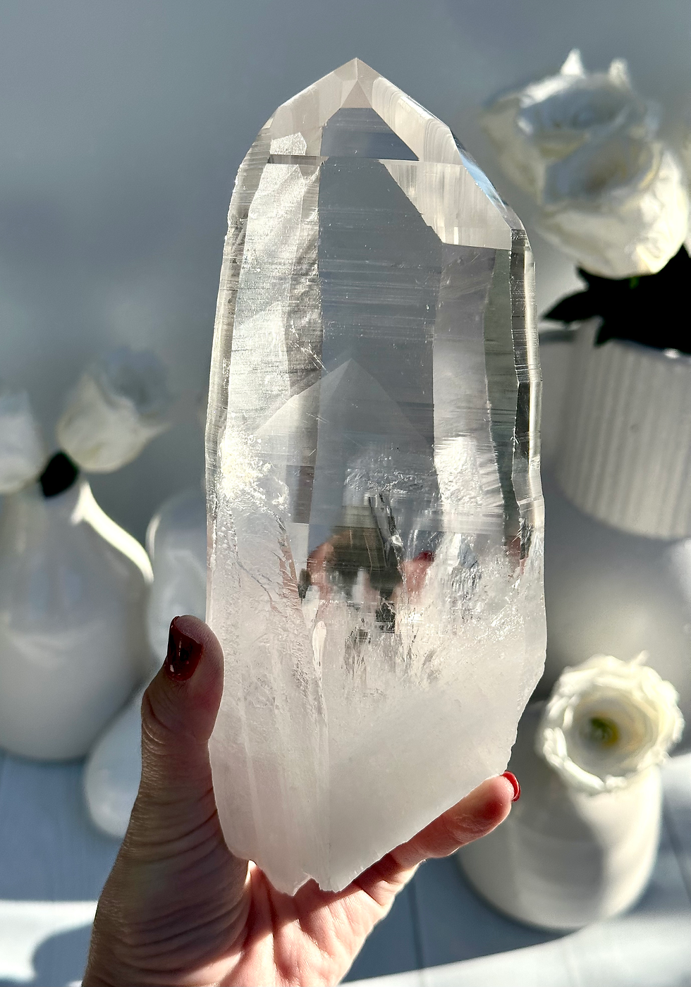 Thumbnail: 1kg , 7.8” Lemurian Quartz Point with 3D Phantom, Pyramidal Glyphs, Time-Link -