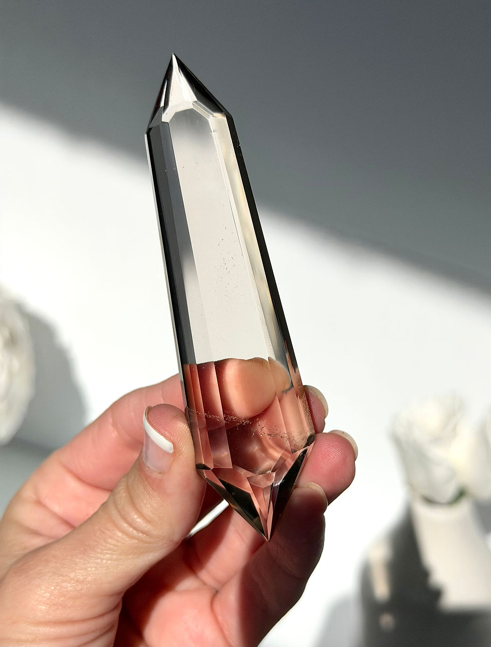 Thumbnail: 4.1” DT Faceted Smoky Lemurian Quartz Wand with Excellent Clarity - Brazil