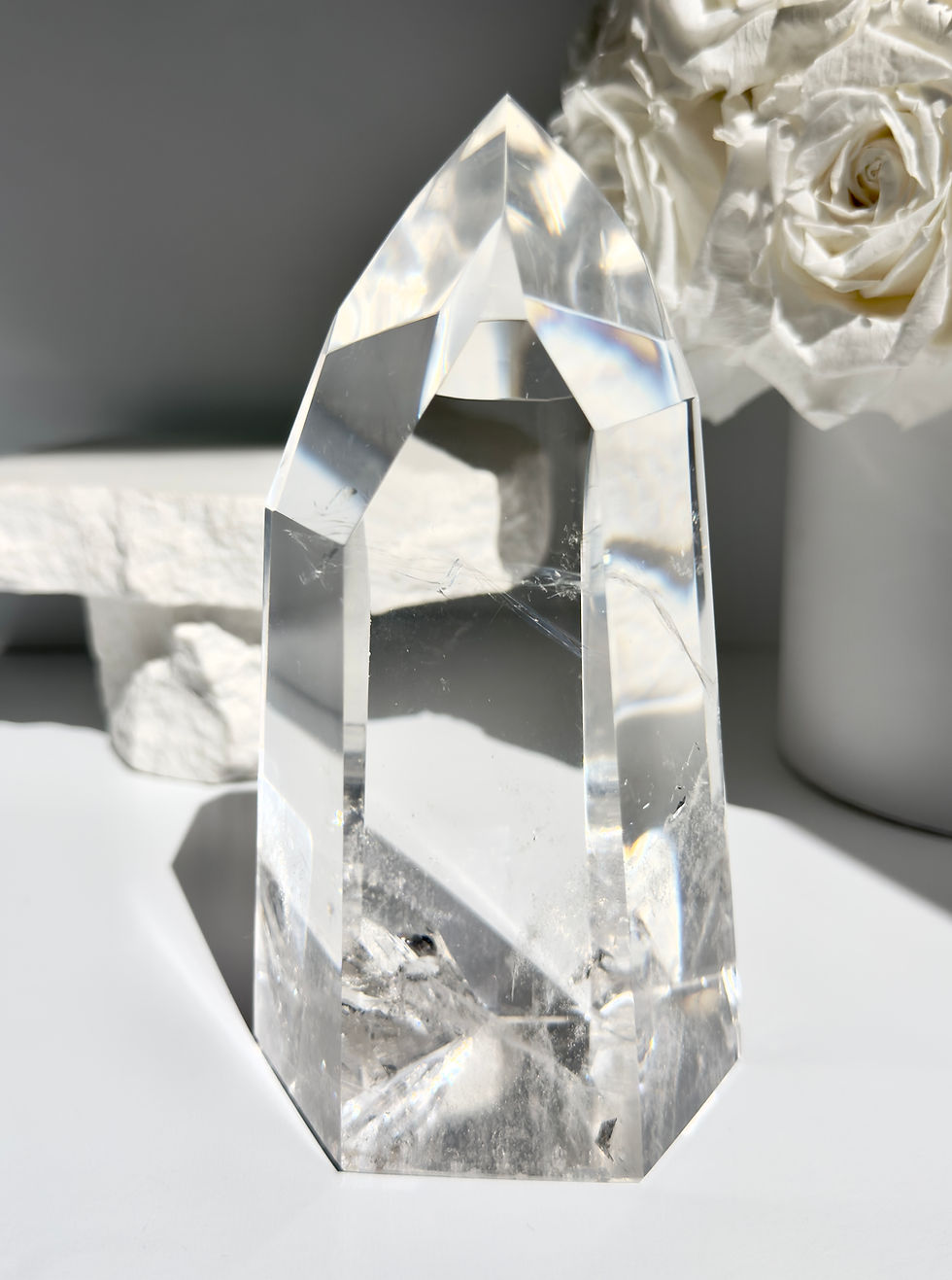 Thumbnail: 5.9” 1kg Lemurian Quartz Point w/ Great Clarity and Rainbow - Brazil