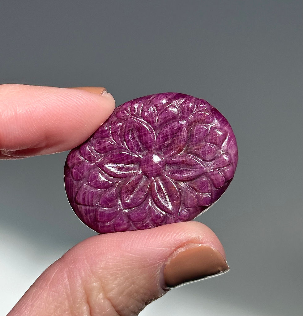 Thumbnail: 1.25” Magenta Ruby Flower Carving - India