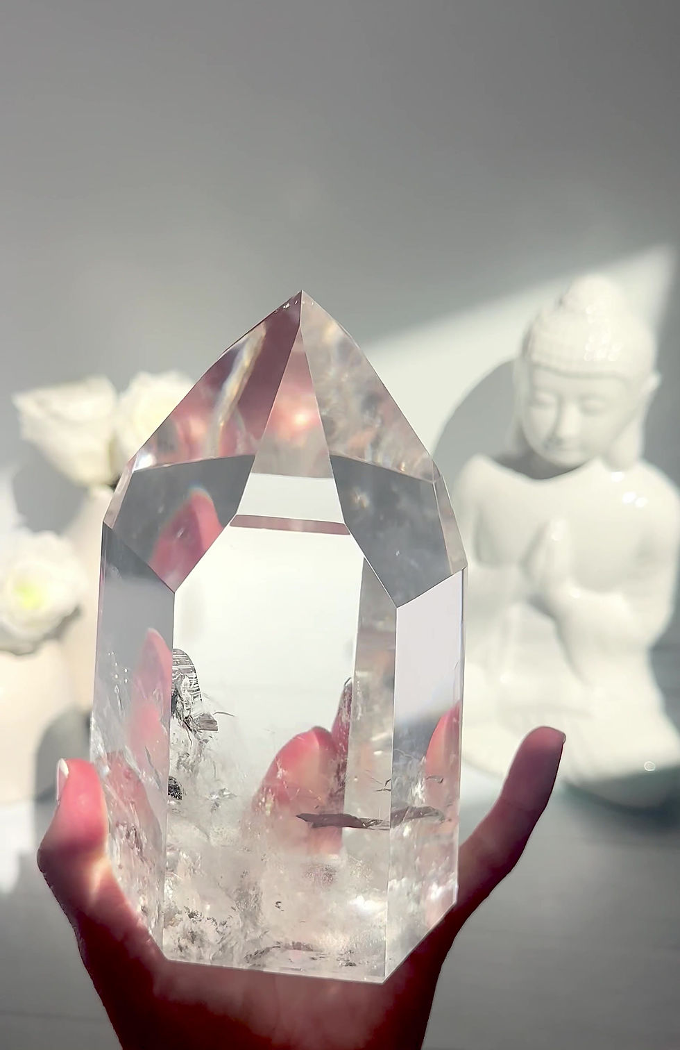Thumbnail: 6.1” , 1.77kg Stunning Lemurian Quartz Point - Deva - with Rainbows - BRAZIL