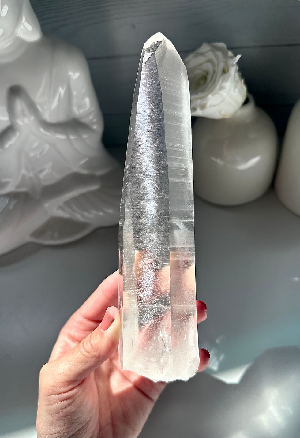 Thumbnail: 7.5” Lemurian Quartz  w/ Excellent Clarity and Linear Ridges and Glyphs
