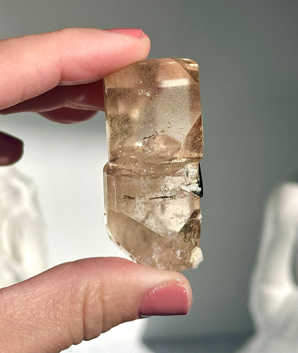 Thumbnail: 2.1”, 246ct. Raw Imperial Topaz with Black tourmaline and Mini Rainbow