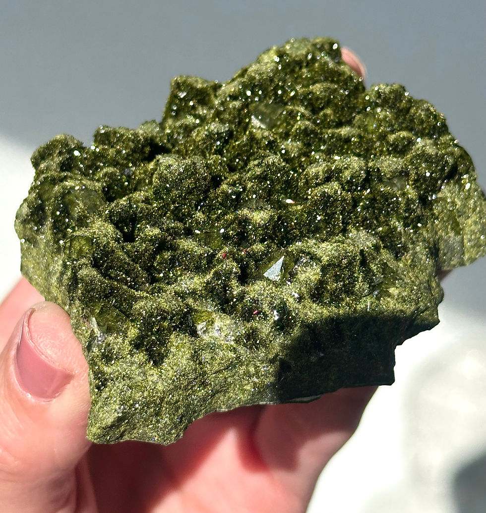 Thumbnail: 3.3” Forest Green Epidote Druzy with Mini Quartz Crystals
