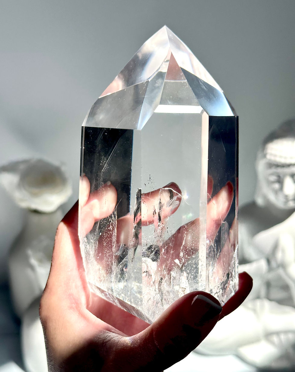 Thumbnail: 5.0” 1.09kg Lemurian Quartz Point with 3D Phantom, Dow Trans Channeler, Rainbow