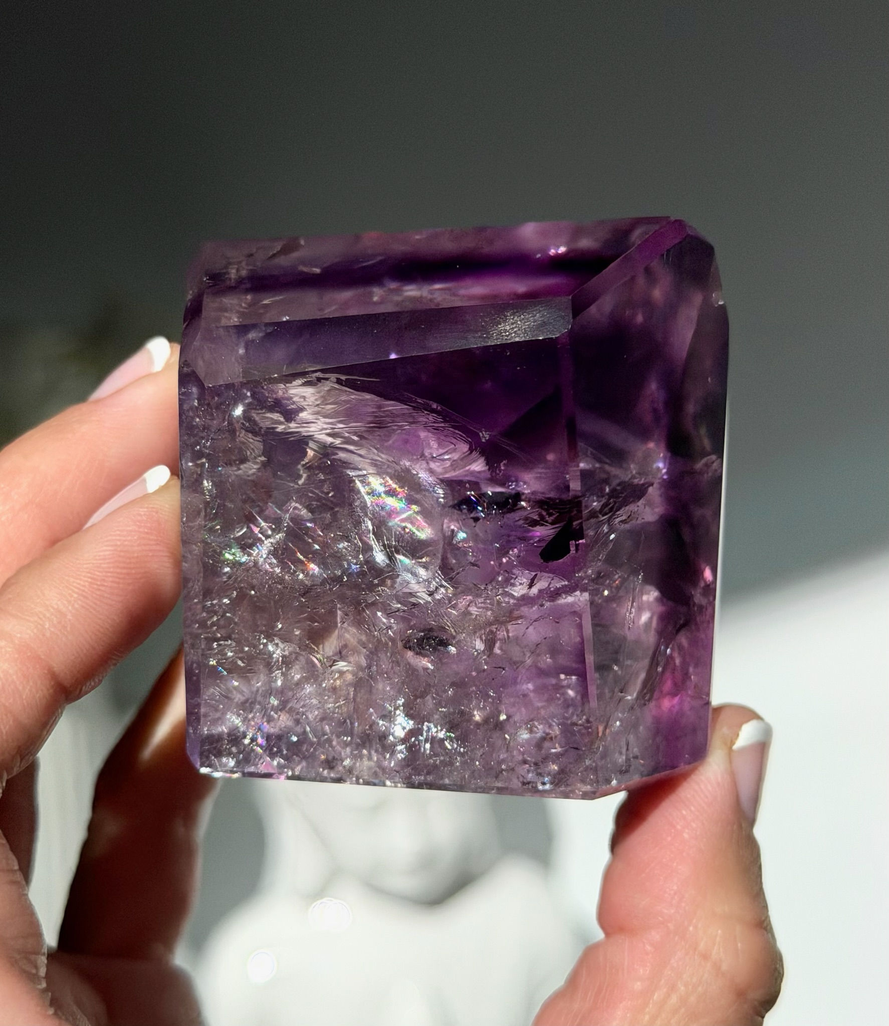 2.2” Amethyst Faceted Free Form Filled with Rainbows - Brazil