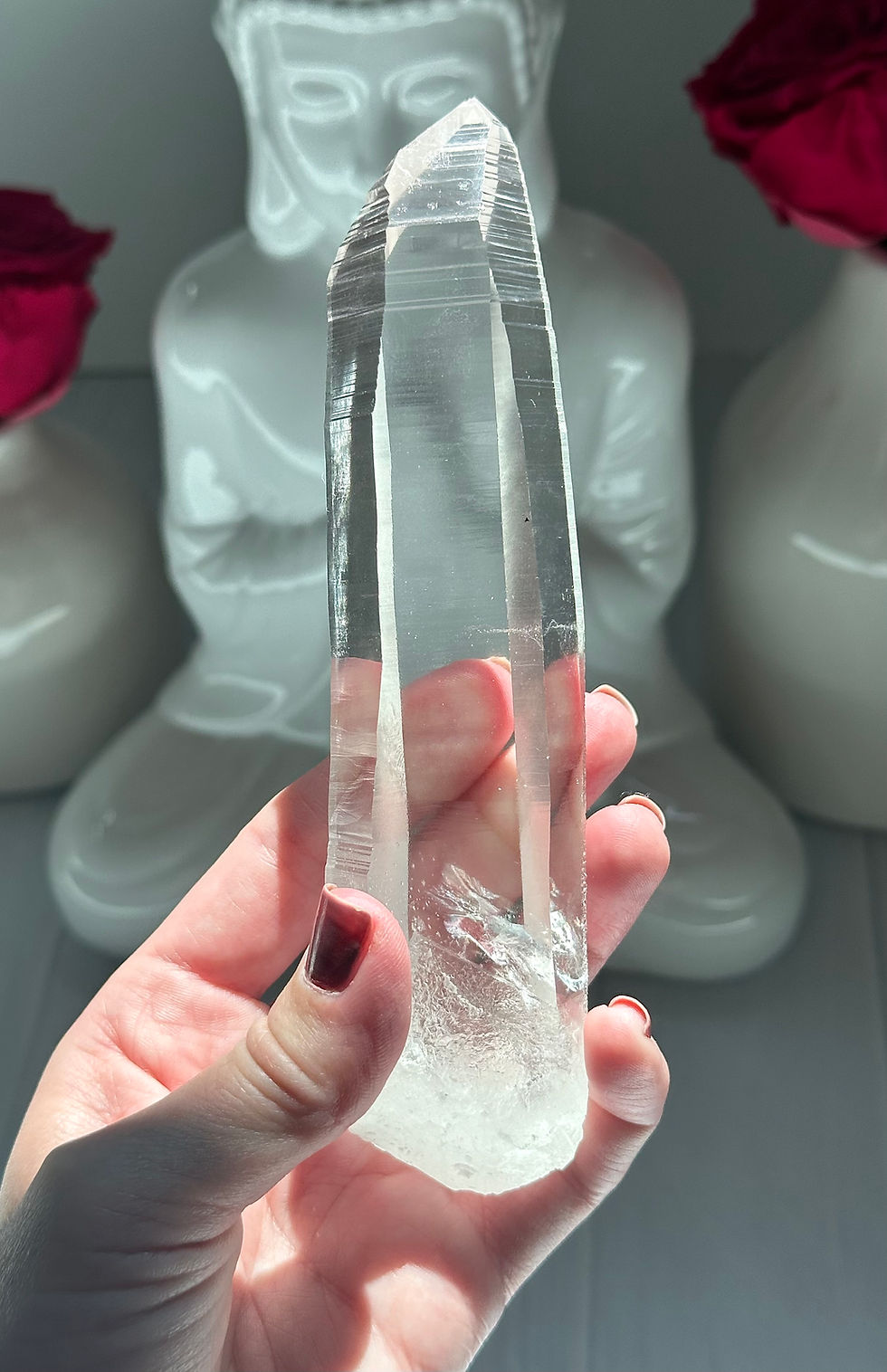 Thumbnail: 6.0” High Quality Lemurian Quartz Point with Deep Linear Ridges, Record Keepers
