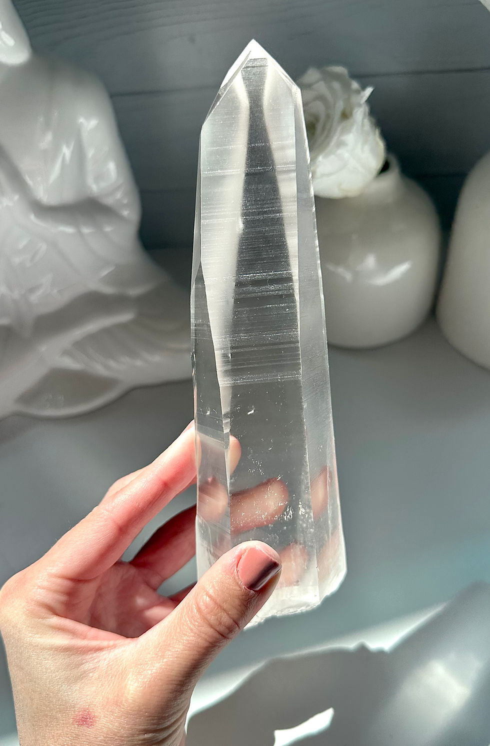 Thumbnail: 7.5” Lemurian Quartz  w/ Excellent Clarity and Linear Ridges and Glyphs