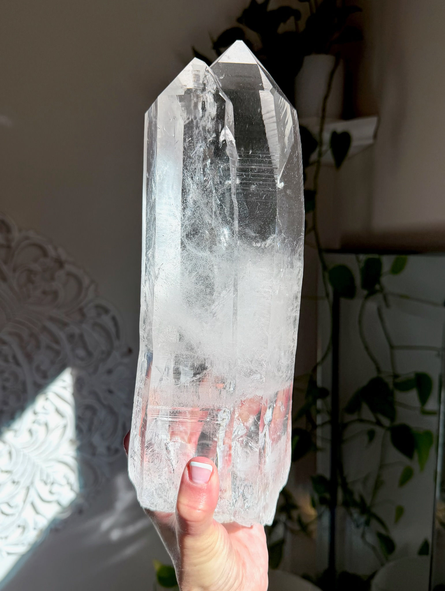 12.0”, 3.38kg XXL Twin Flame Lemurian Quartz Point with Record Keepers,