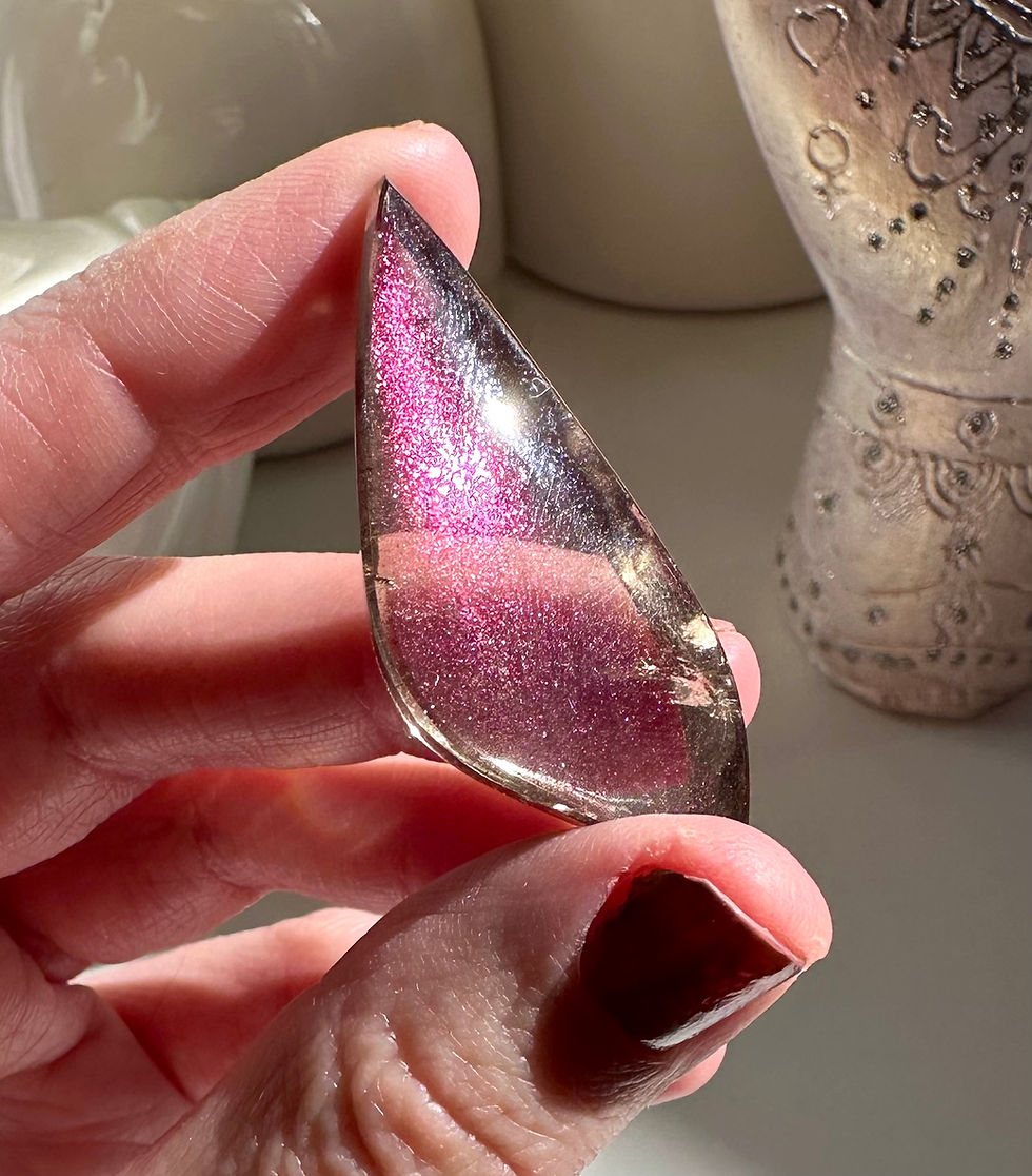 Thumbnail: 1.8”, 50ct Extremely Rare - PINK Fire Quartz Covellite with Incredible Flash- Br