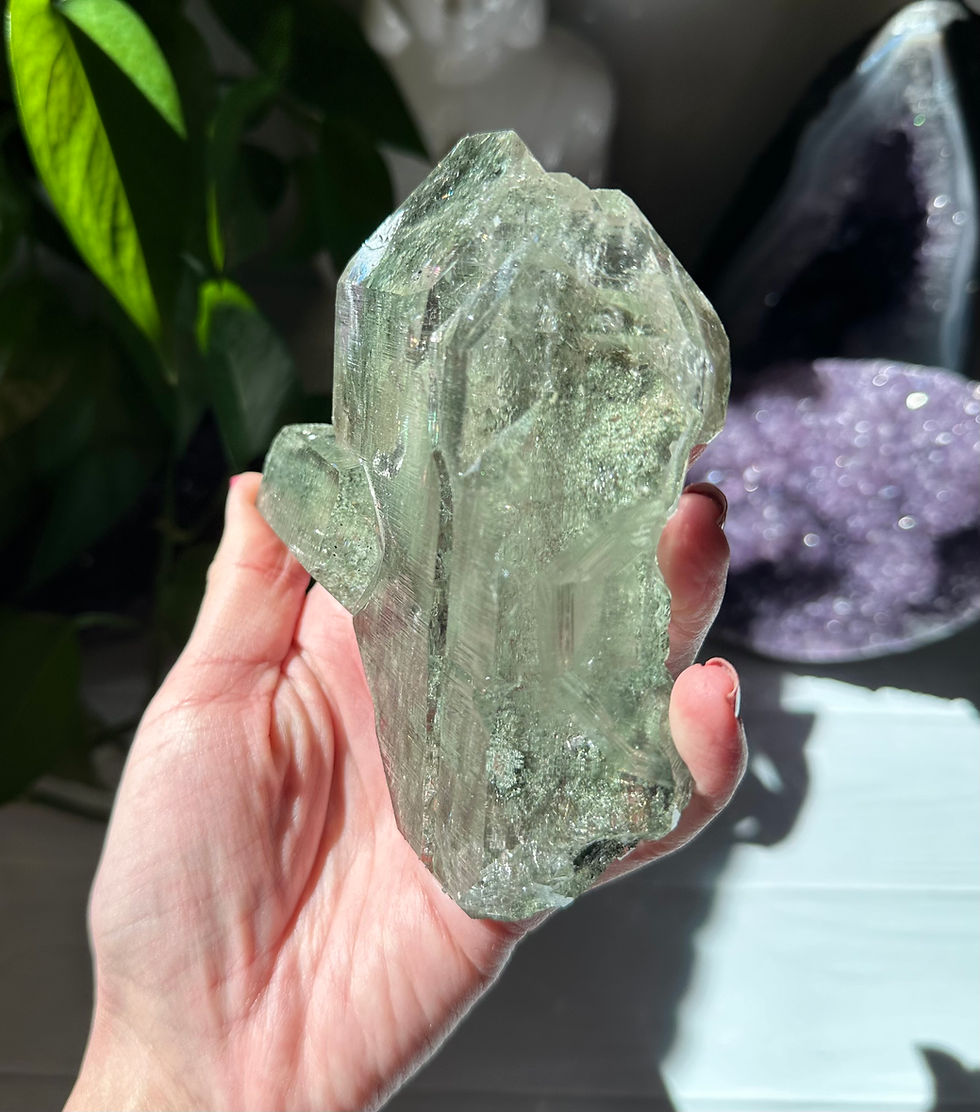 Thumbnail: 4.9” RARE Elestial Himalayan Quartz Formation  with Chlorite Inclusion