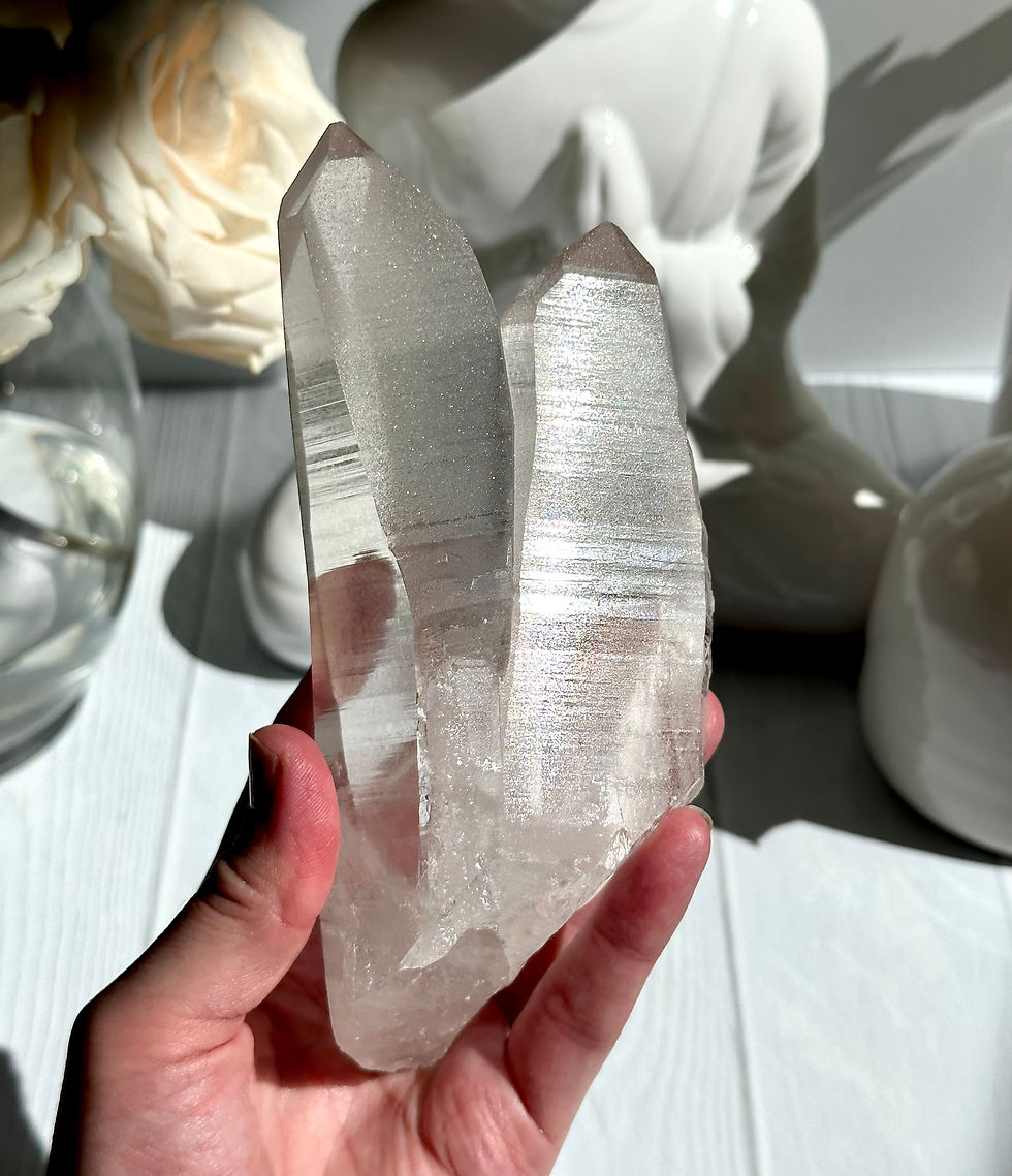 Thumbnail: 6.3” Companion Lemurian Quartz Points Embracing One Another with Record Keepers