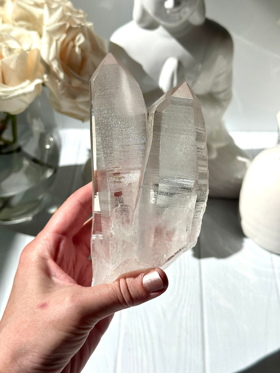 Thumbnail: 6.3” Companion Lemurian Quartz Points Embracing One Another with Record Keepers