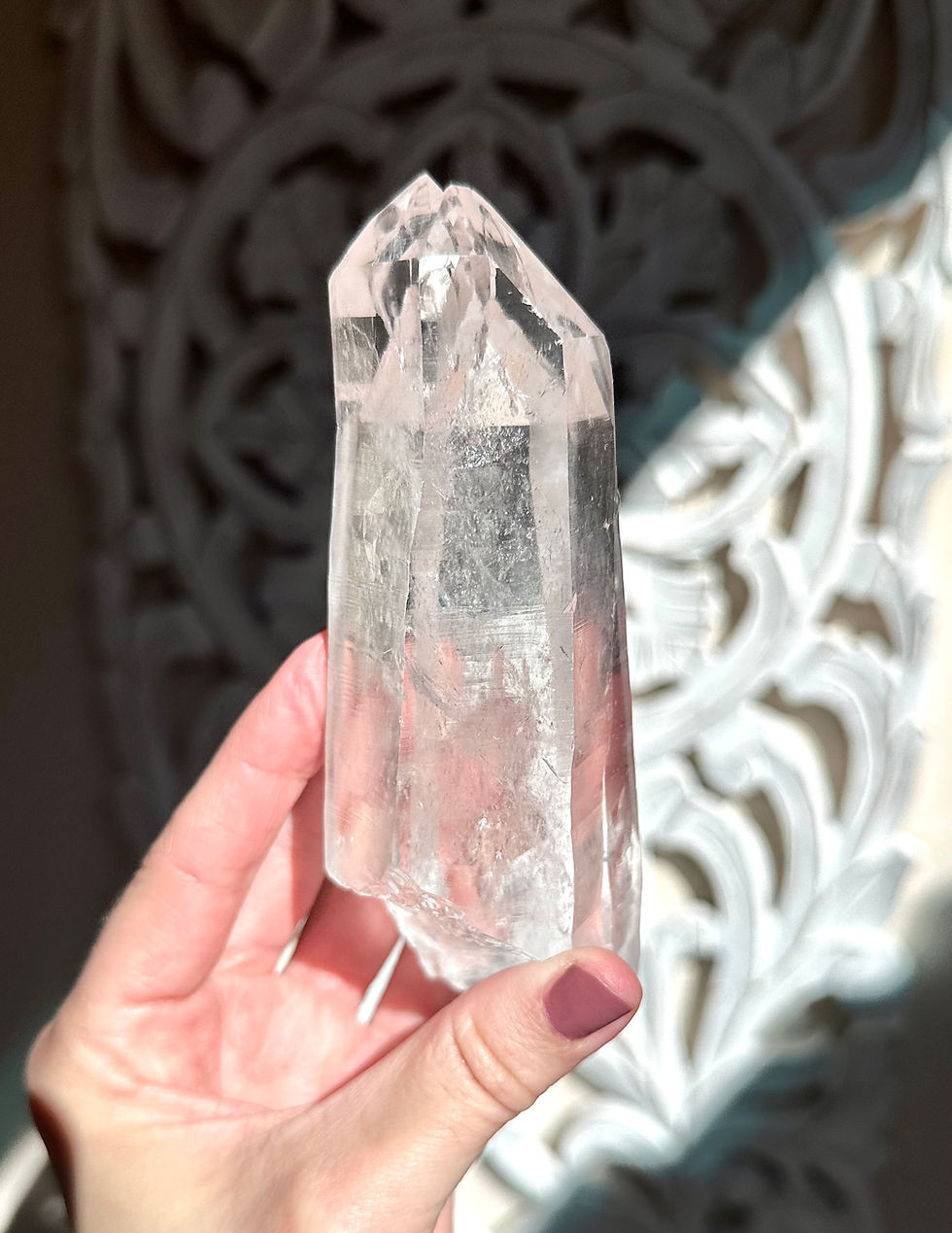 Thumbnail: 5.3” RARE Formation Himalayan Quartz Point Trio with Mini Rainbow and Record Kee