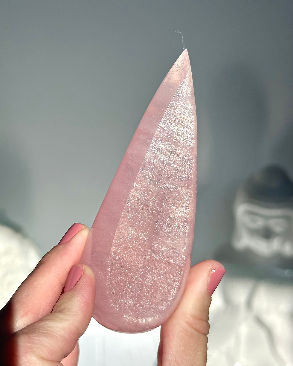 Thumbnail: 4.2” Gorgeous Rose Quartz Teardrop with Shimmering Mist - Brazil