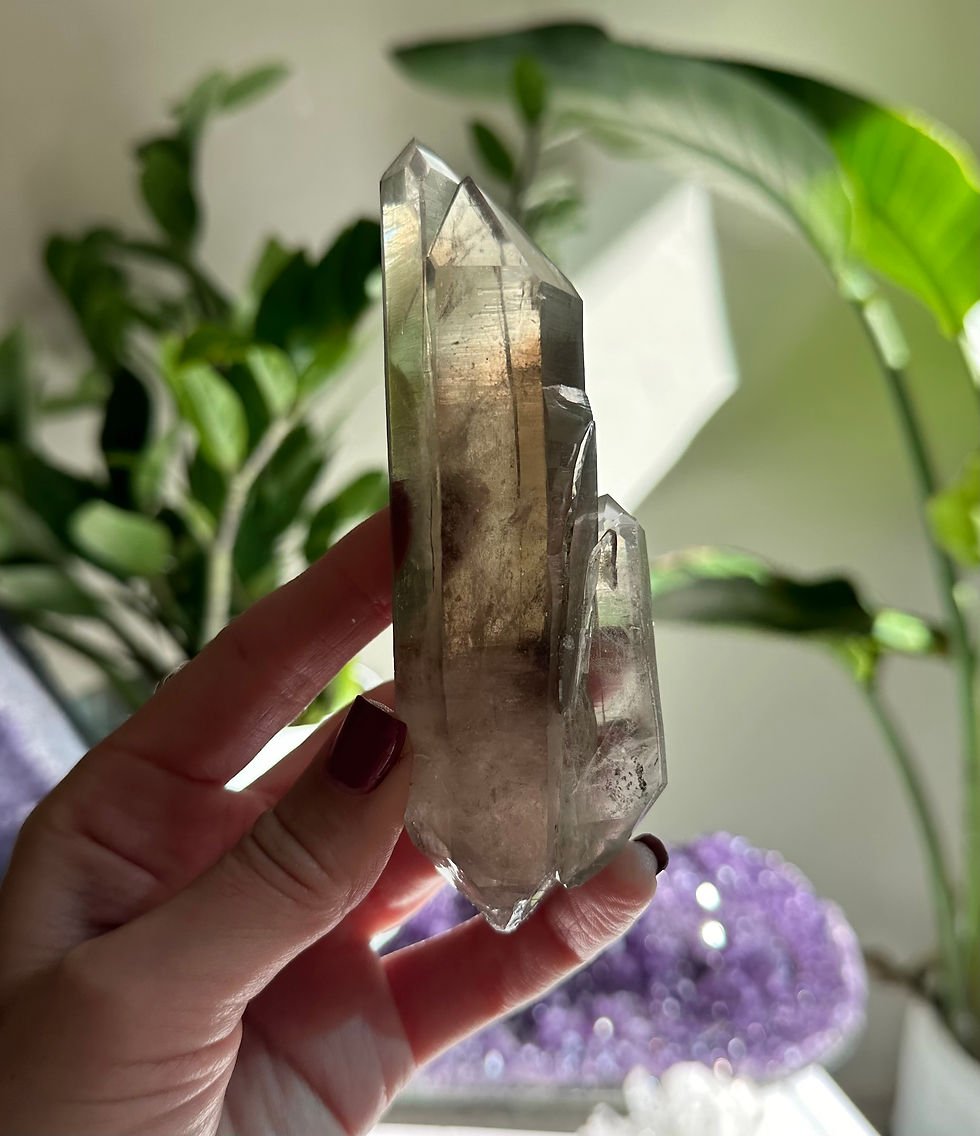 Thumbnail: 4.6” VERY RARE Double Terminated  Dauphine Twin Smoky Quartz with Companion