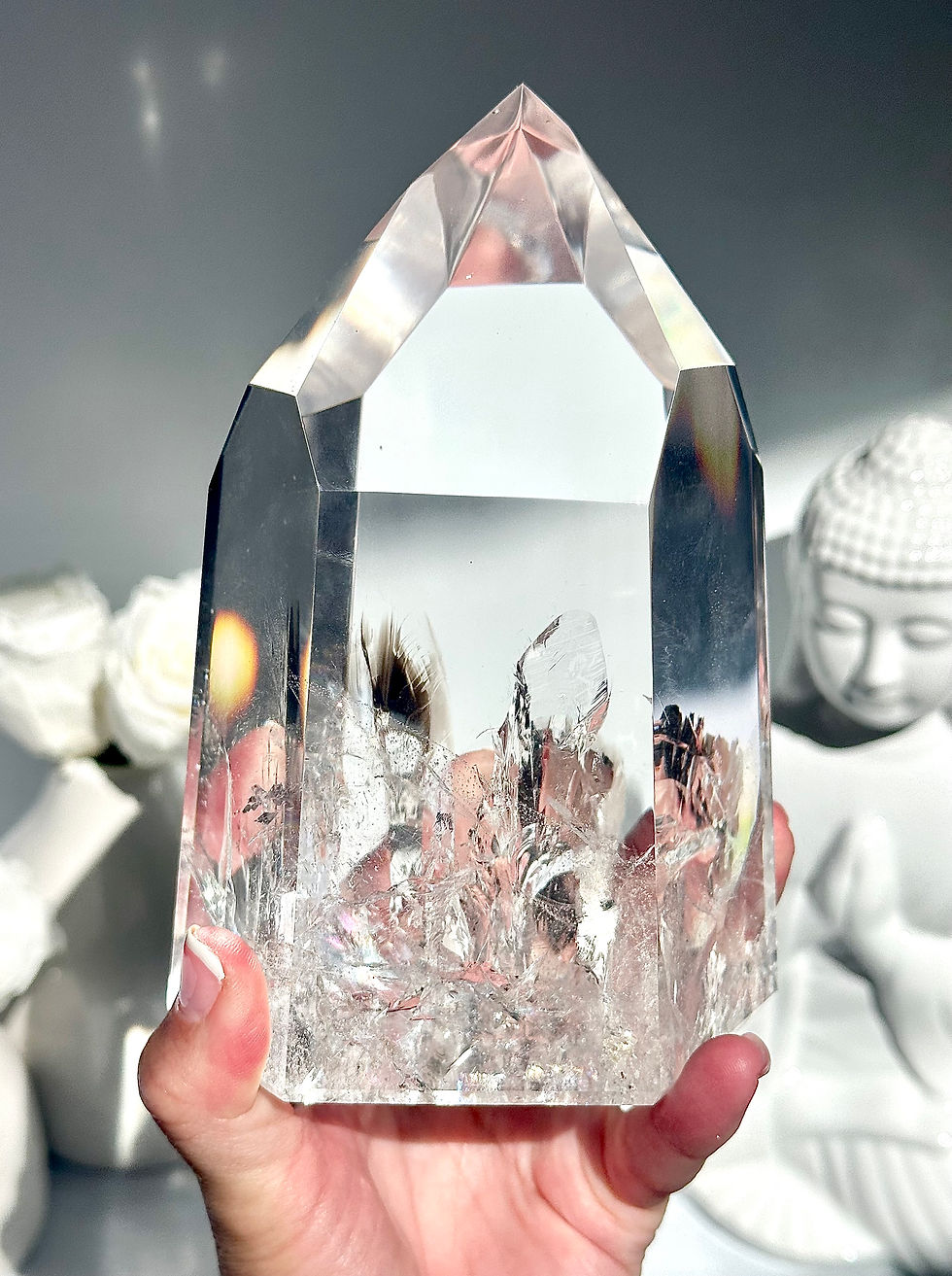 Thumbnail: 6.1” , 1.77kg Stunning Lemurian Quartz Point - Deva - with Rainbows - BRAZIL