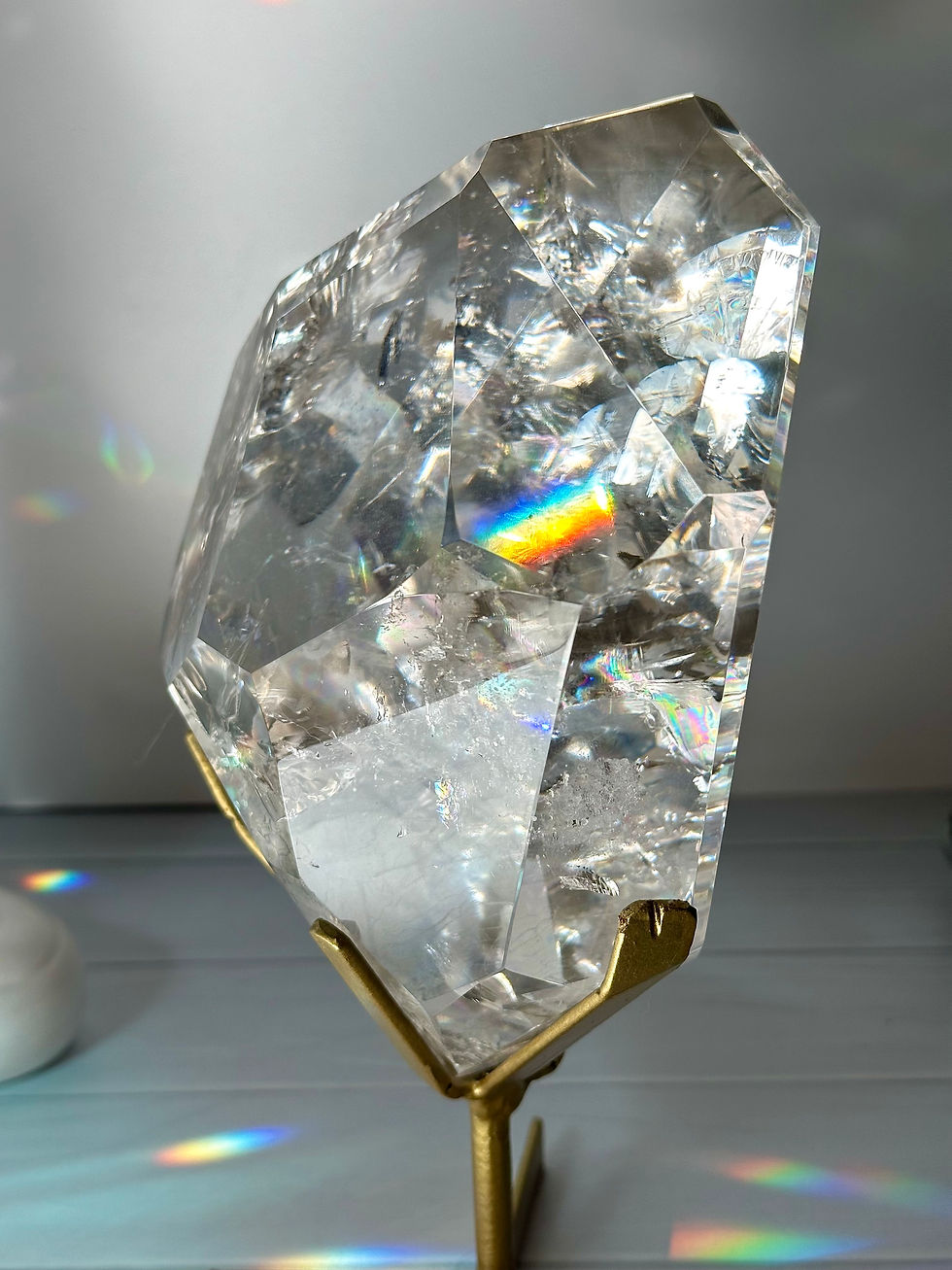 Thumbnail: 7.5” 3kg Faceted Free Form Lemurian Quartz with and Rainbow