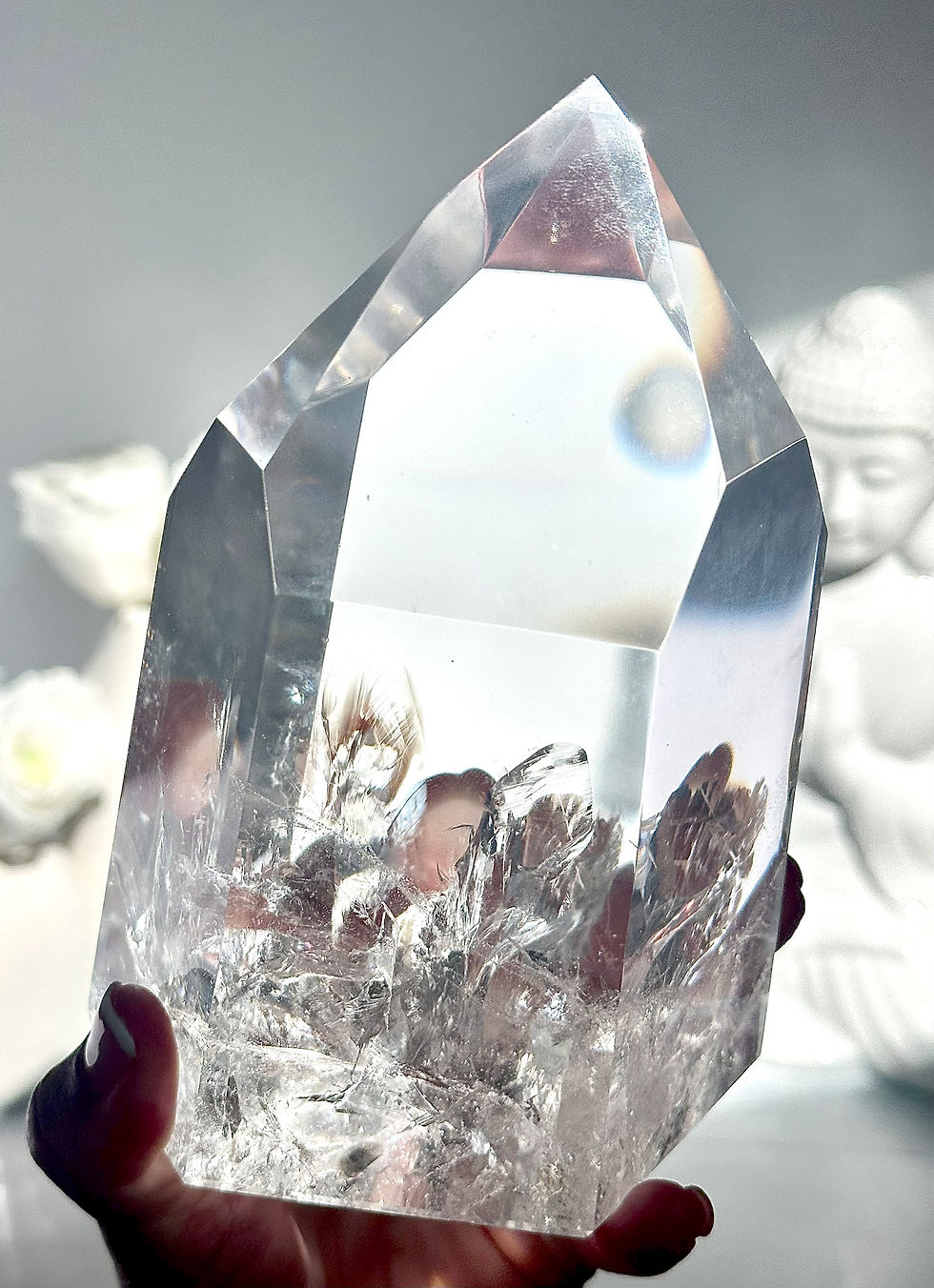 Thumbnail: 6.1” , 1.77kg Stunning Lemurian Quartz Point - Deva - with Rainbows - BRAZIL