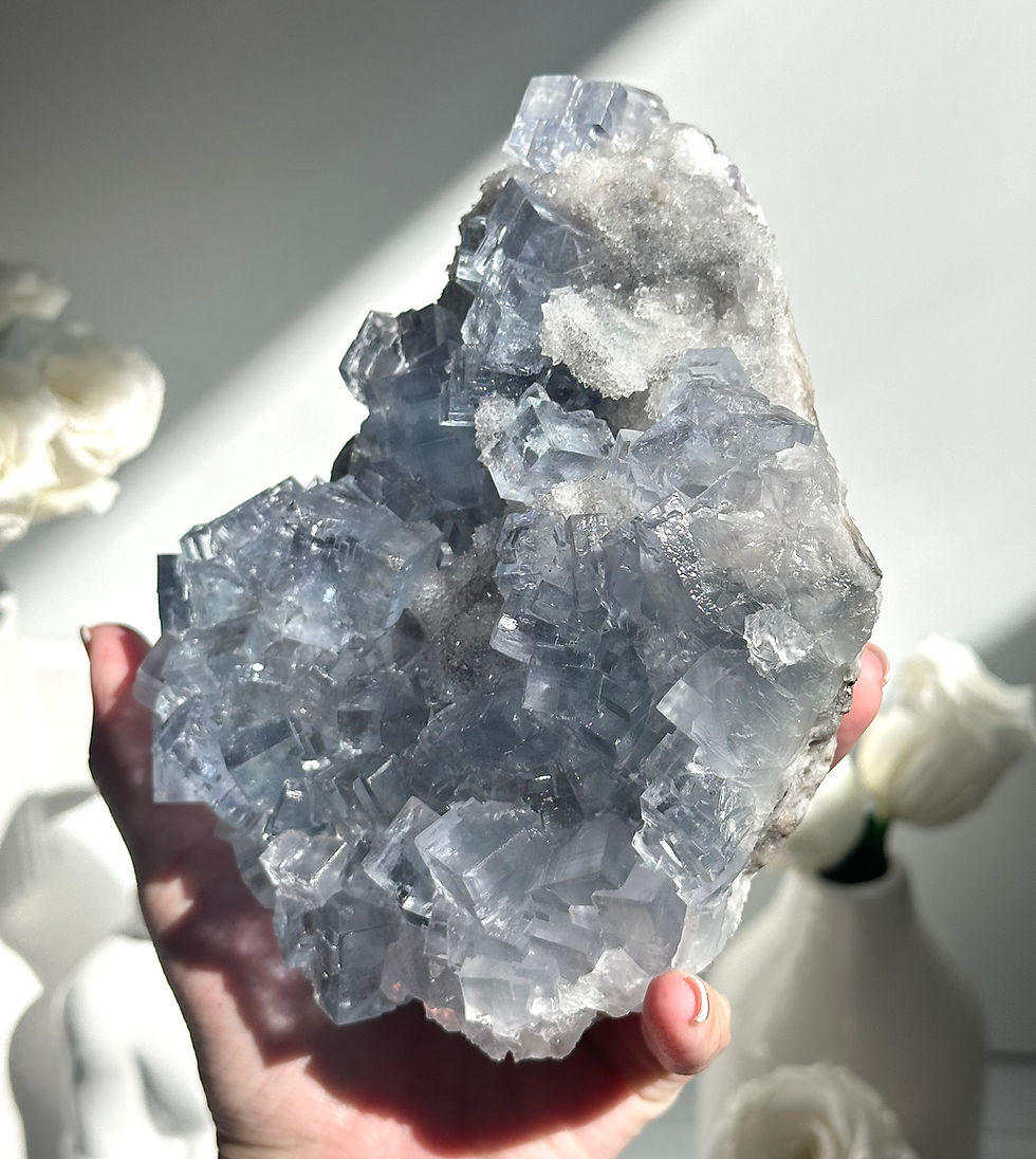 Thumbnail: 6.8” , 1.5kg Heavenly Baby Blue Fluorite w/ internal hints of Periwinkle