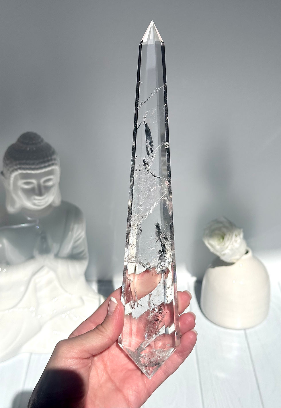 10.1” DT Faceted Lemurian Quartz Point with Rainbows - Minas Gerais, Brazil