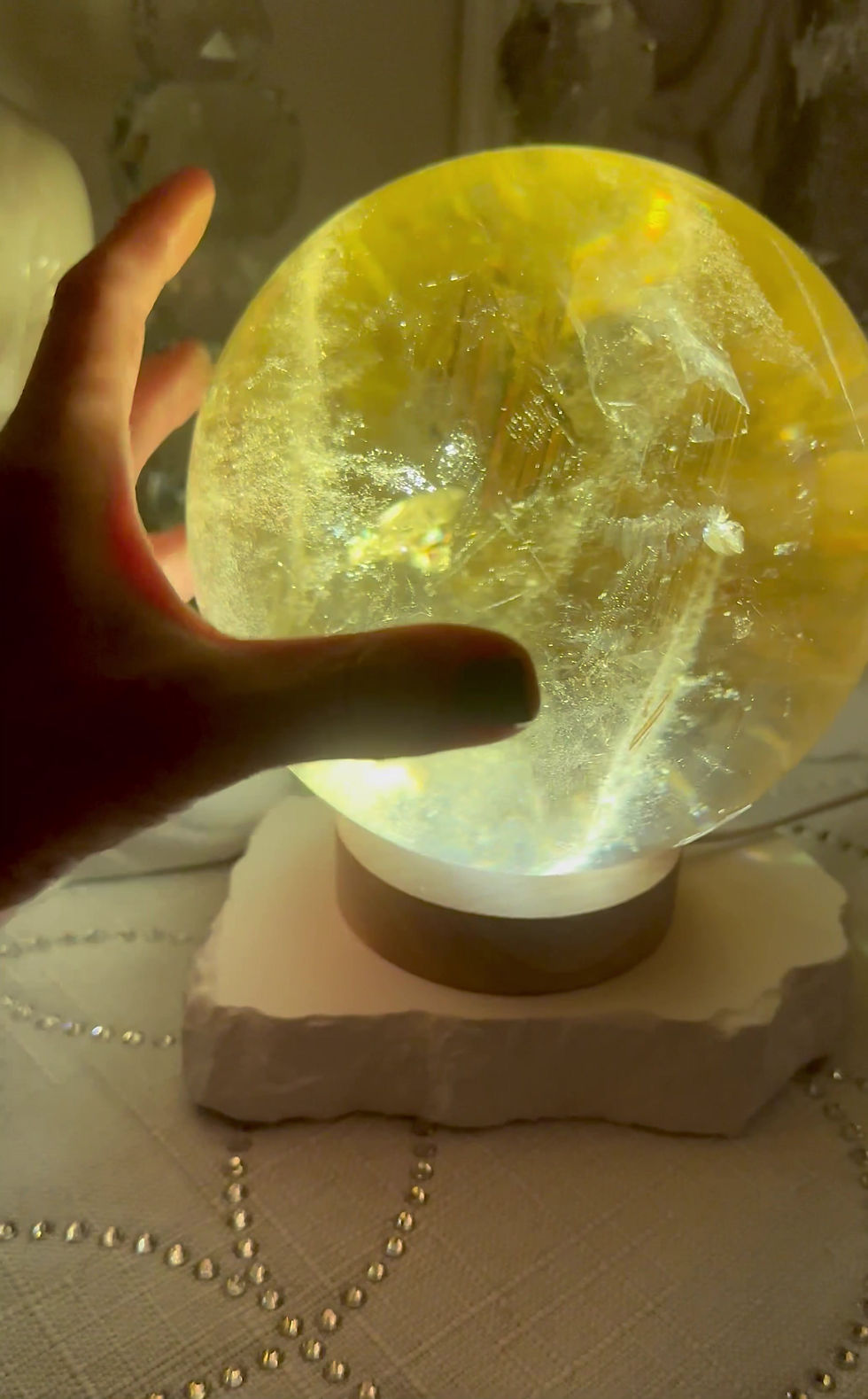 Thumbnail: 3.46kg, 5.4” Citrine Sphere with Rainbows - Aracuai Mine, Brazil