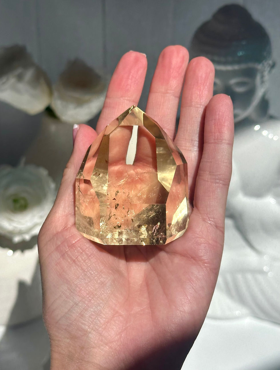 Thumbnail: 154g , 2.2” Citrine Point with Rainbows - Minas Gerais, Brazil