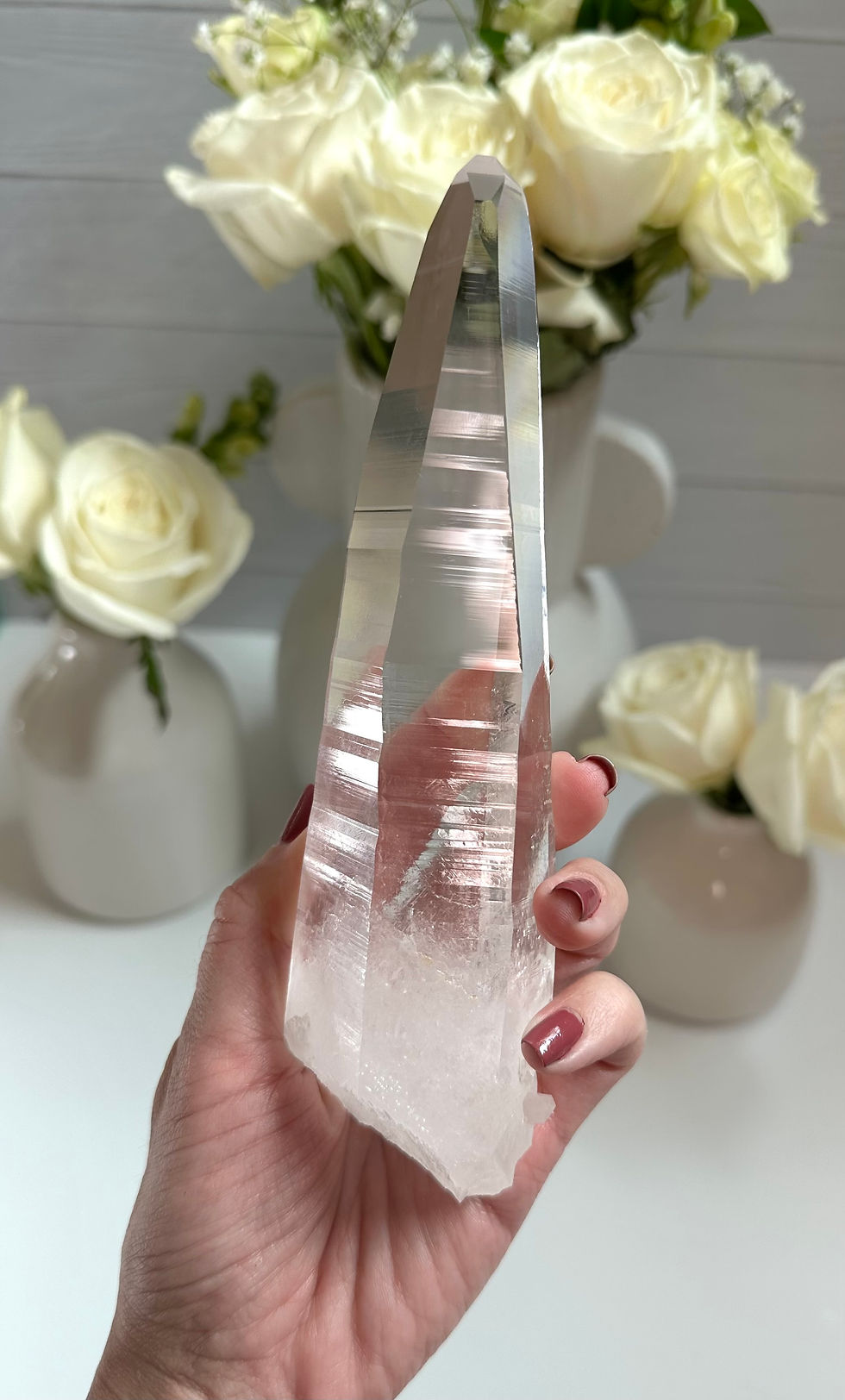 Thumbnail: 7.0” Stunning Colombian Lemurian Quartz Point with Linear Ridges