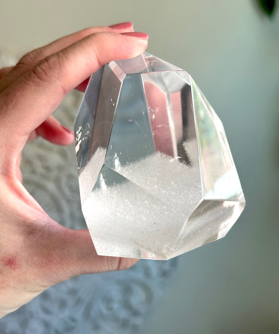 Thumbnail: 3.1” RARE Stunning 3D PHANTOM Free Standing Lemurian Quartz Faceted Palm Stone 