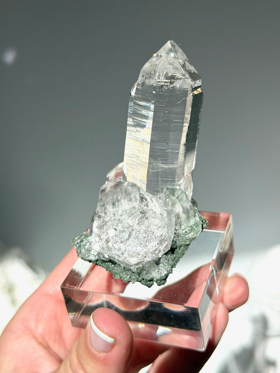 Thumbnail: 3.8” Top Quality Himalayan Quartz Cluster With DT Companion Crystal, Chlorite