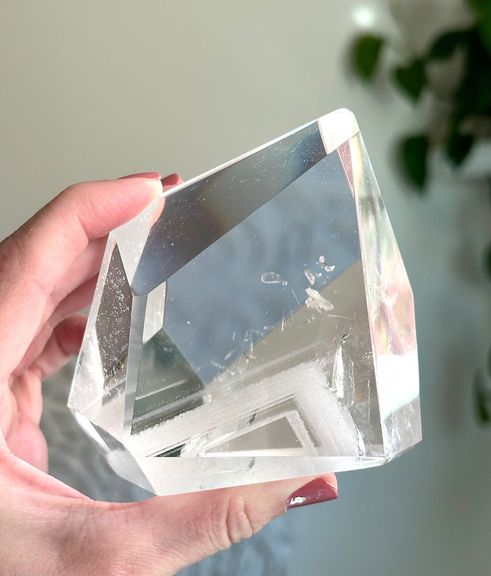 Thumbnail: 3.1” RARE Stunning 3D PHANTOM Free Standing Lemurian Quartz Faceted Palm Stone 
