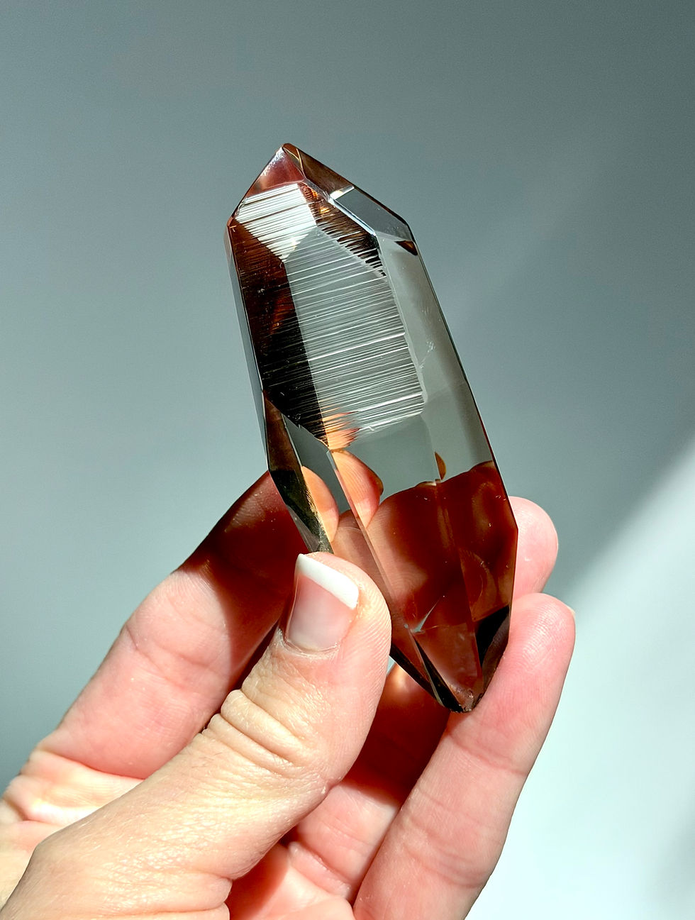 Thumbnail: 3.1”  DT Smoky Lemurian Quartz With Deep Linear Ridges and Excellent Clarity
