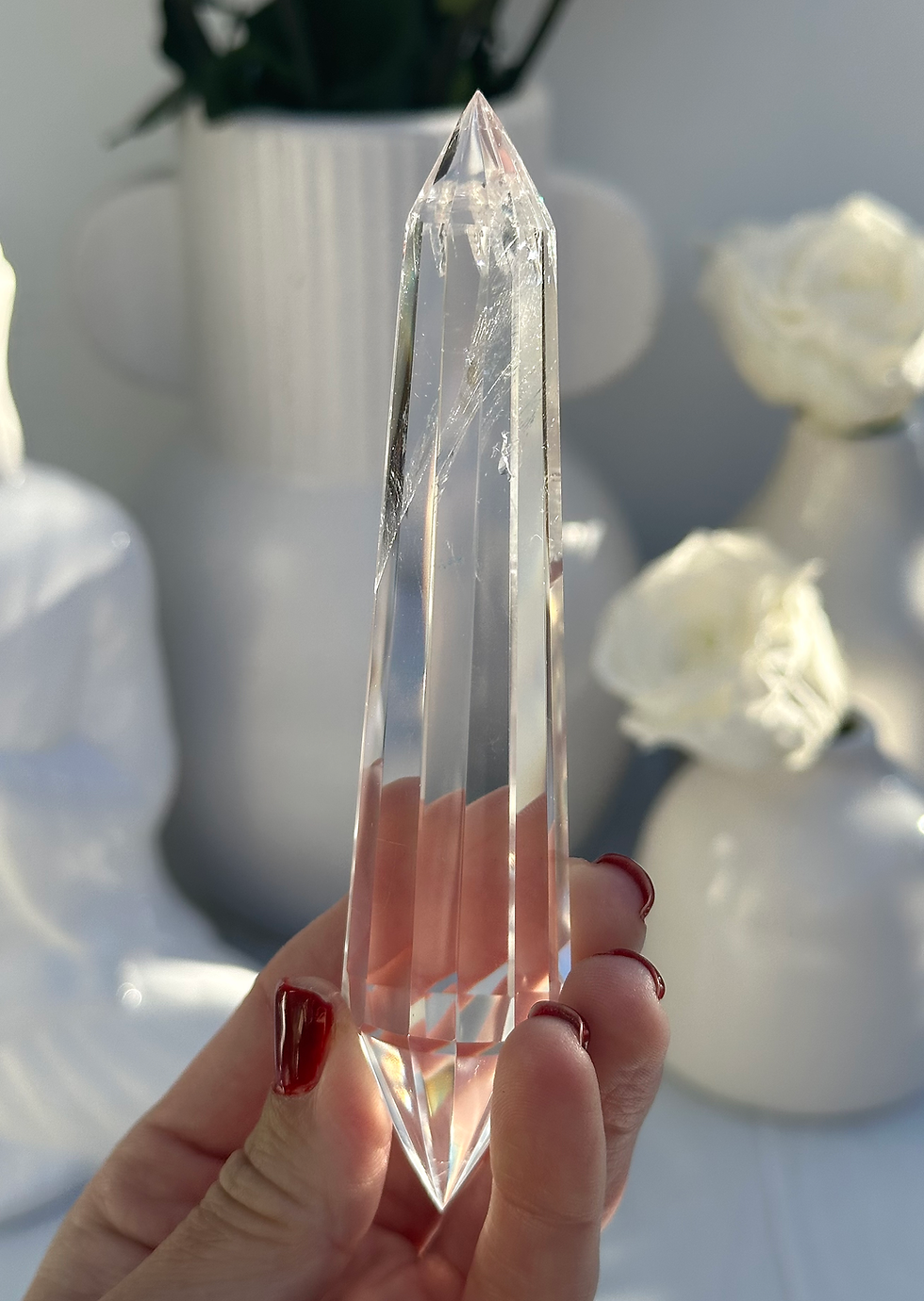 Thumbnail: 5.1”  DT Faceted Lemurian Quartz Point with Great Clarity - Minas Gerais, Brazil