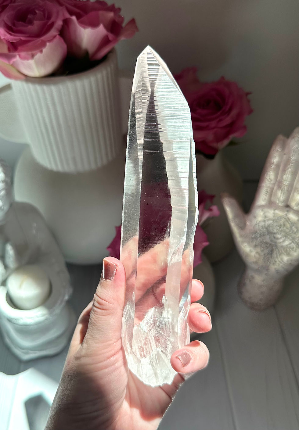 Thumbnail: 7.4” Extra Quality  Lemurian Quartz Point with Deep Linear Ridge
