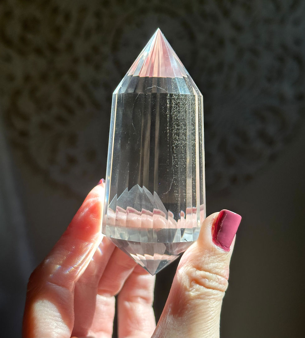 Thumbnail: 3.8” VERY RARE 3D Phantom Double Terminated Faceted Lemurian Quartz Wand
