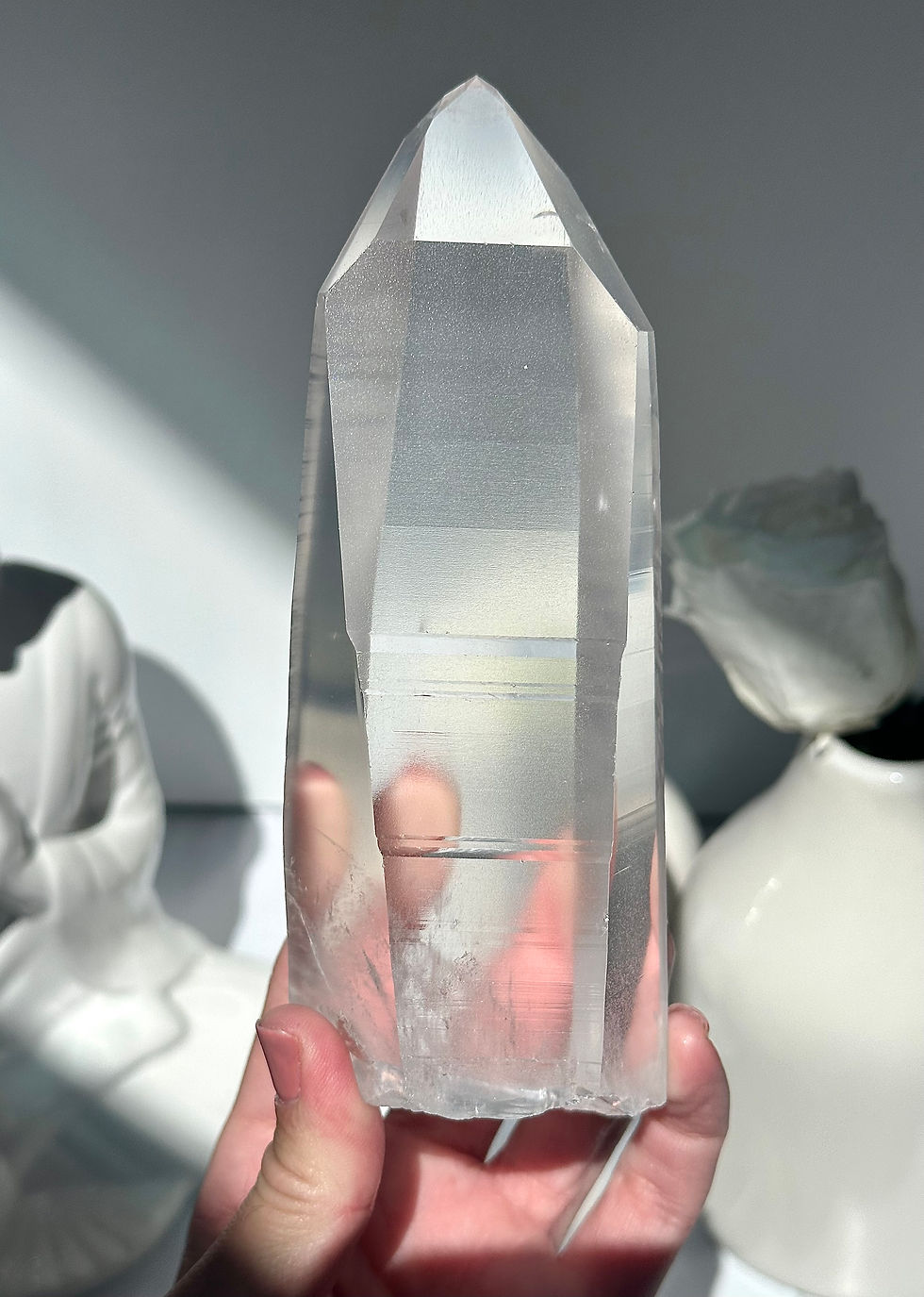 Thumbnail: 6.3” Stunning Lemurian Quartz Point -Immaculate Clarity, Deep Linear Ridges