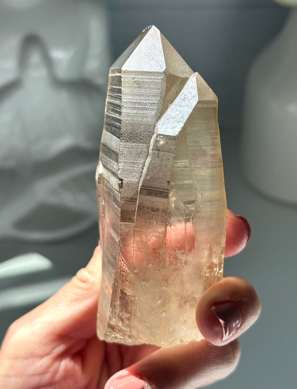 Thumbnail: 4.0” Smoky Lemurian with Linear Ridges, Companion Crystal and Window