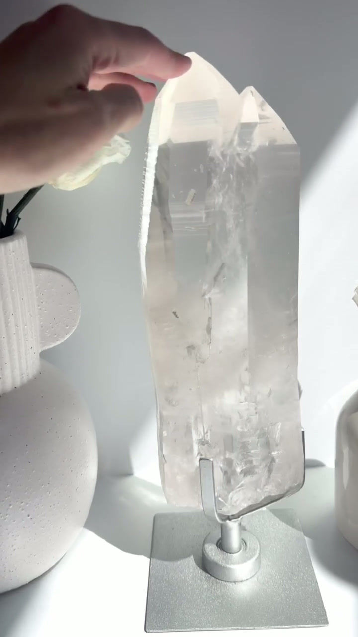 Thumbnail: 12.0”, 3.38kg  XXL Twin Flame Lemurian Quartz Point with Record Keepers,