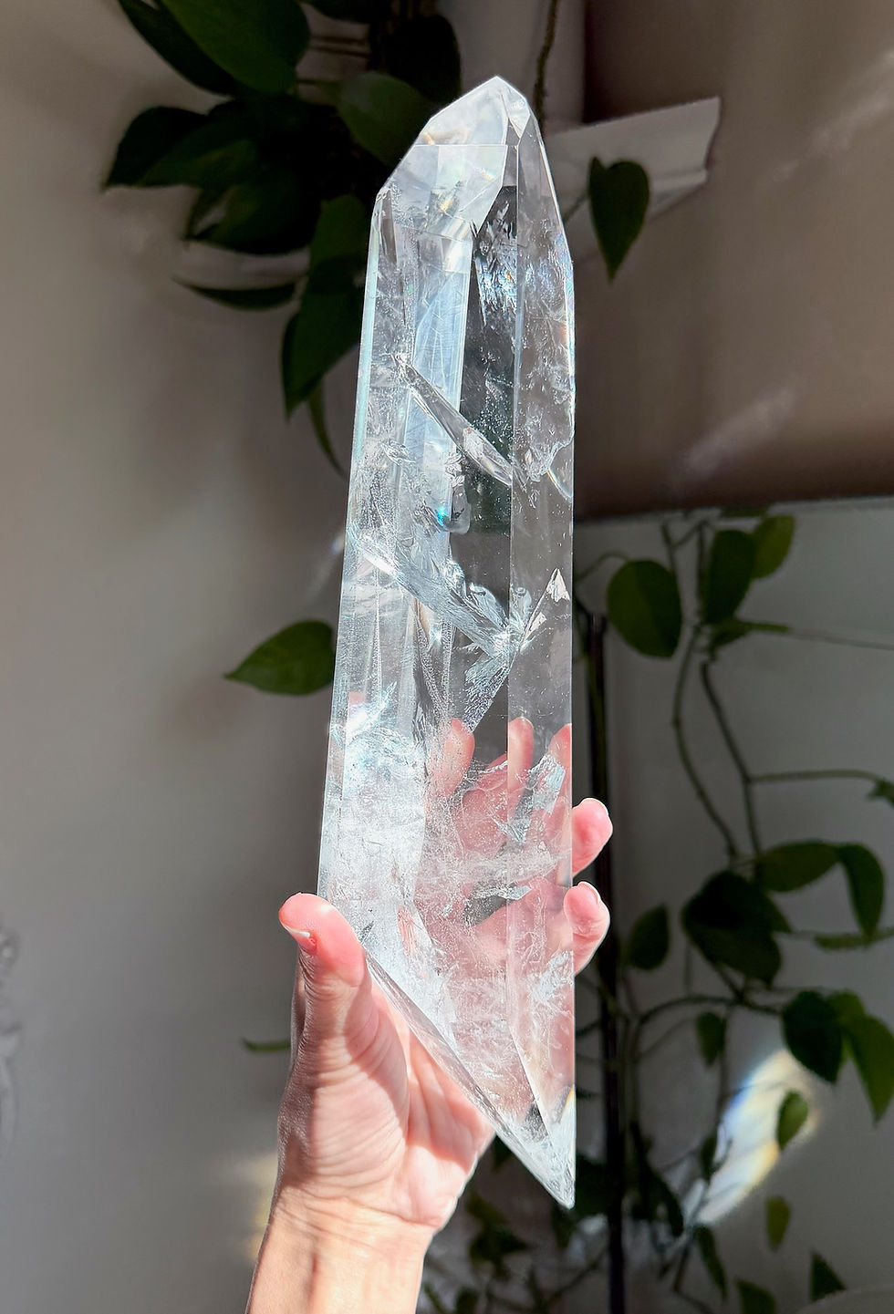 Thumbnail: 12.25” , 1.14kg DT Lemurian Quartz with Rainbows - Minas Gerais, Brazil