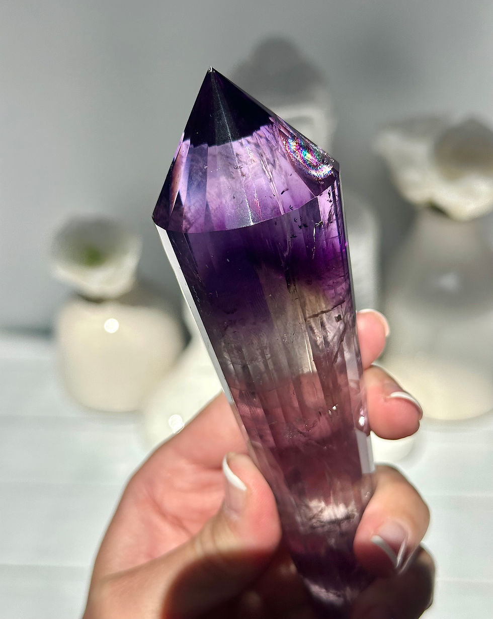 Thumbnail: 6.8” DT Faceted Bahia Amethyst Wand with Mini Rainbow - Stand Included - Brazil
