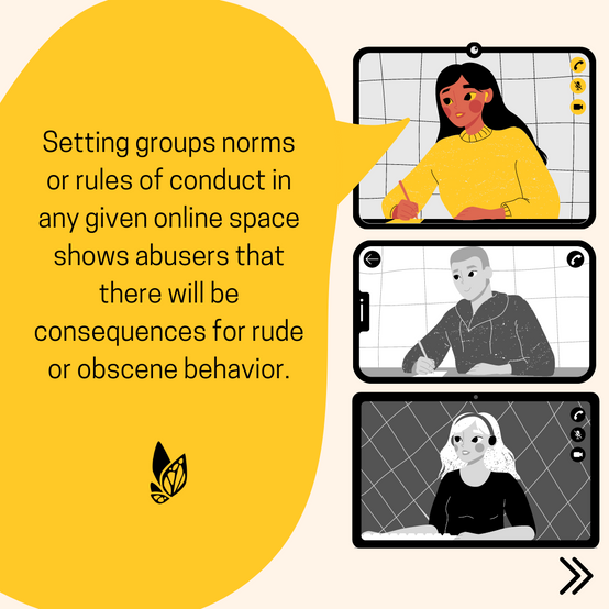 Infographic of a girl on the computer screen listing #1 of why group norms are important.