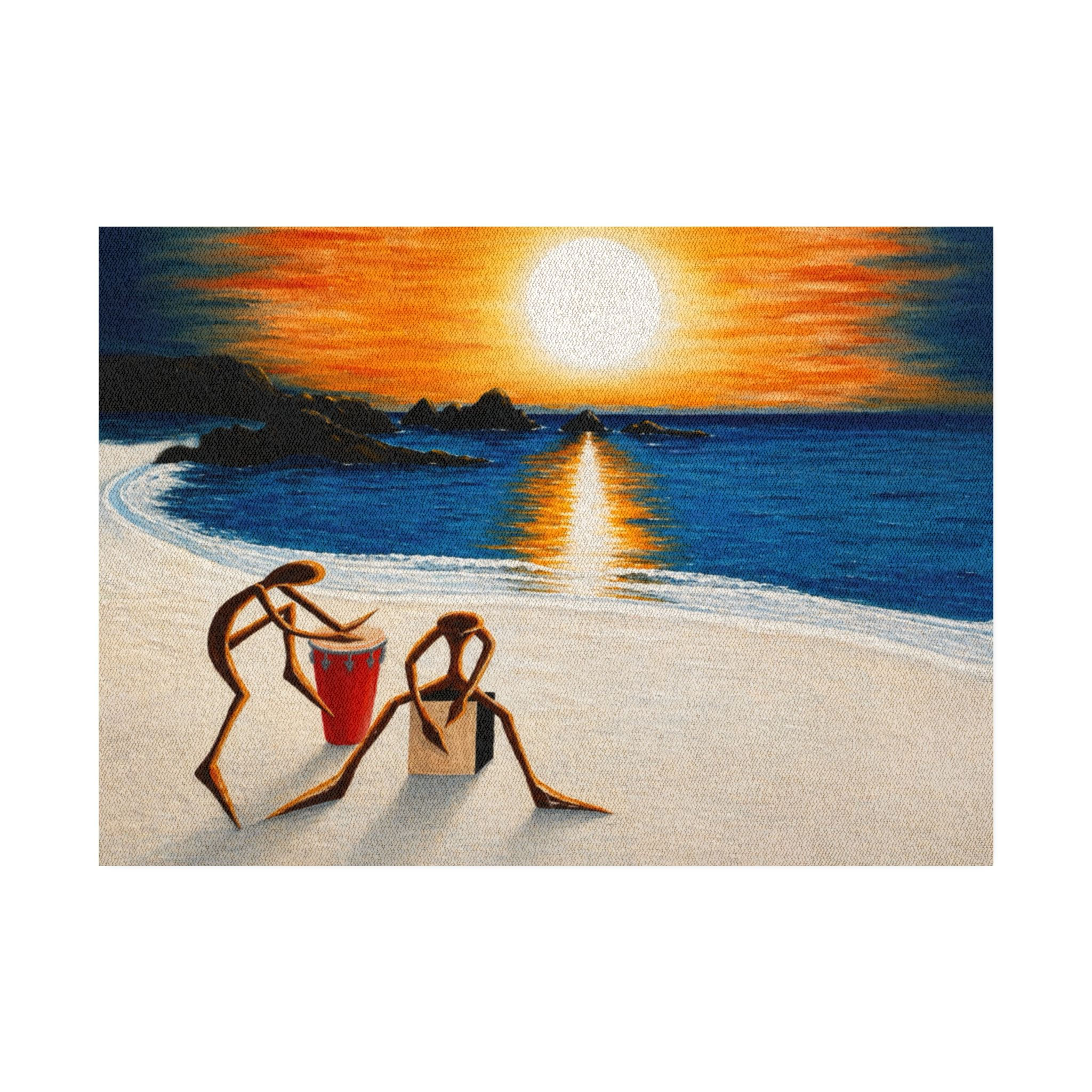 Sunset Beach Scene Rug | Coastal Sunset, Seashore Silhouettes, Tropical Decor
