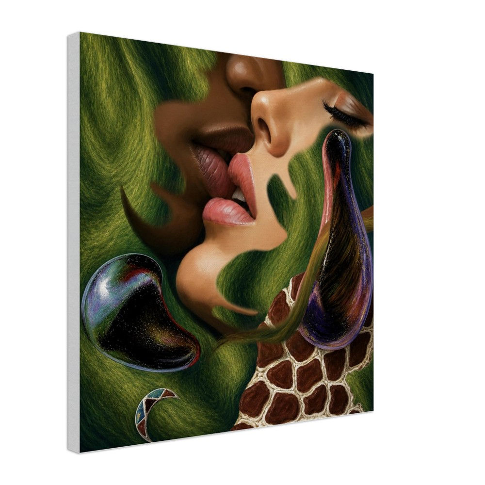 The Kiss Afro-Peruvian Canvas Print - Symbolic Romantic Nature Art