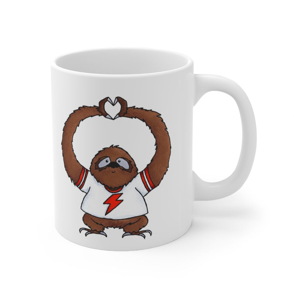 Lightning Sloth Love Ceramic Mug 11oz (left handed!)