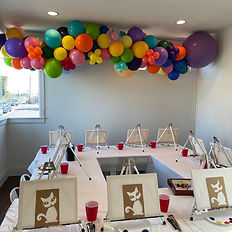 Kids painting party with our mobile painting party studio set up.